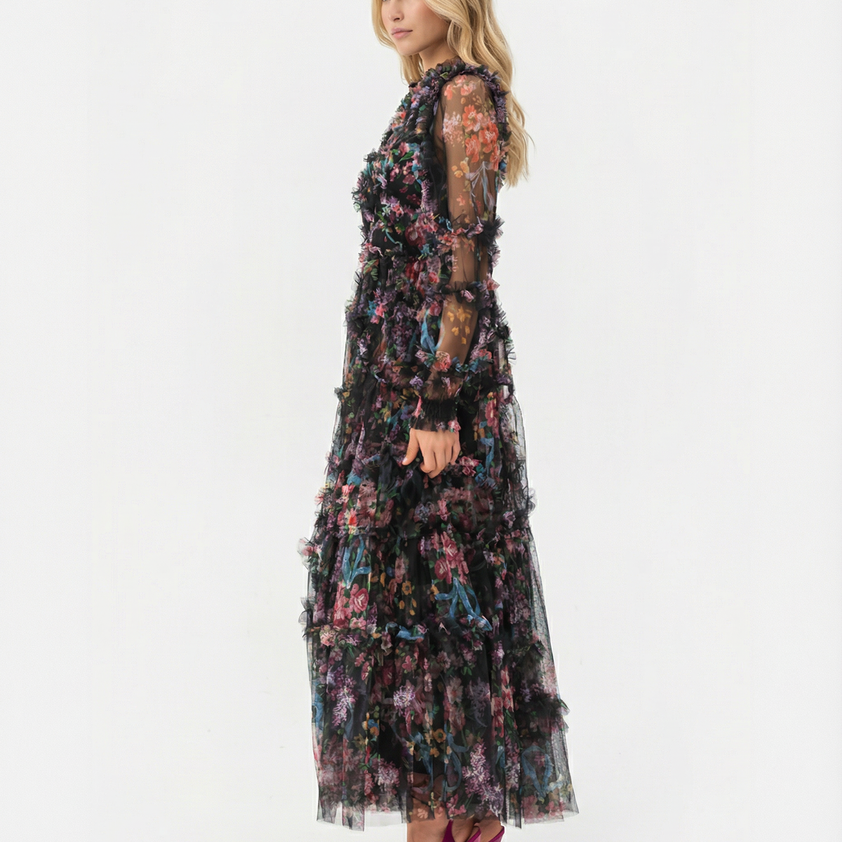 Vickie | Maxi Dress with Floral Ruffle Layers
