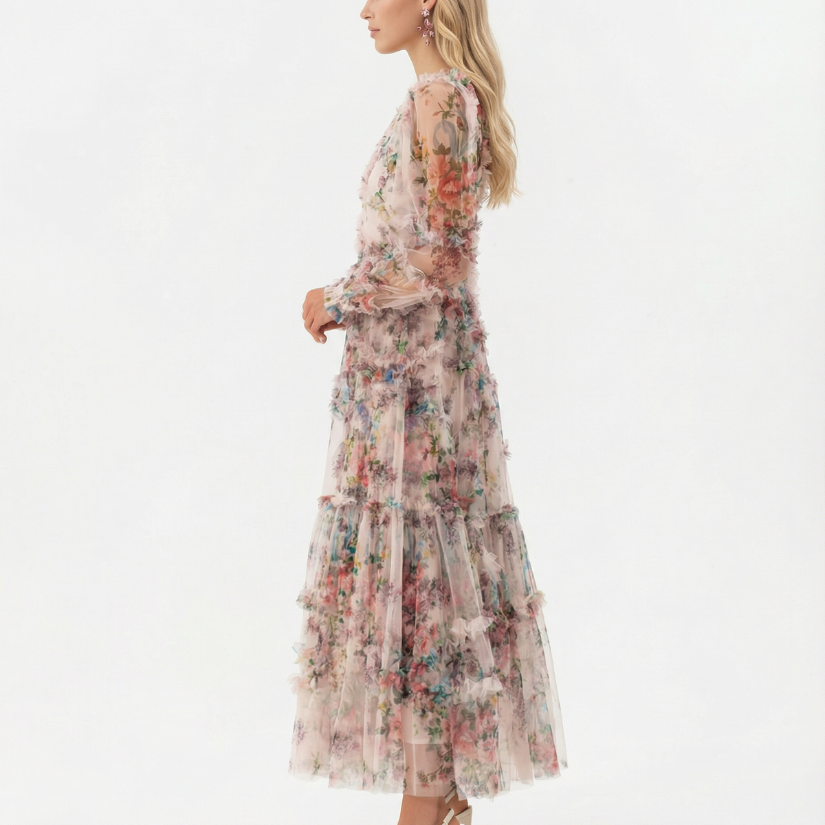 Vickie | Maxi Dress with Floral Ruffle Layers