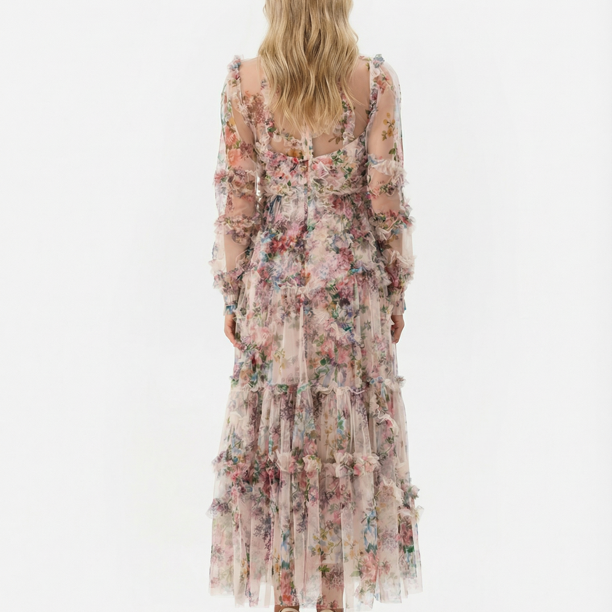Vickie | Maxi Dress with Floral Ruffle Layers