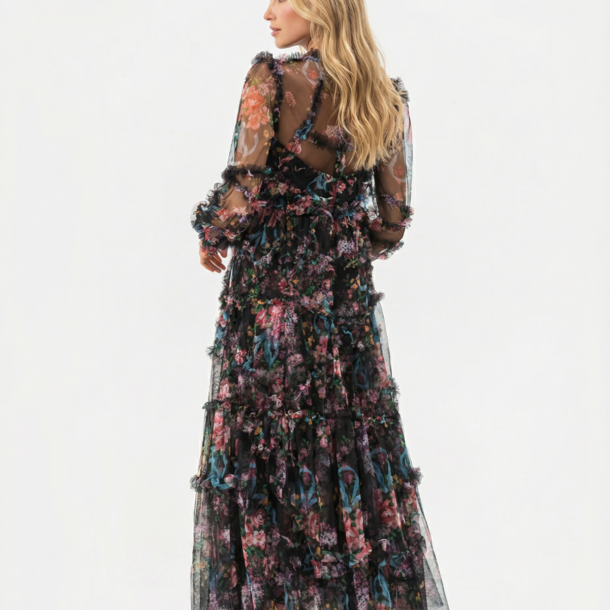 Vickie | Maxi Dress with Floral Ruffle Layers