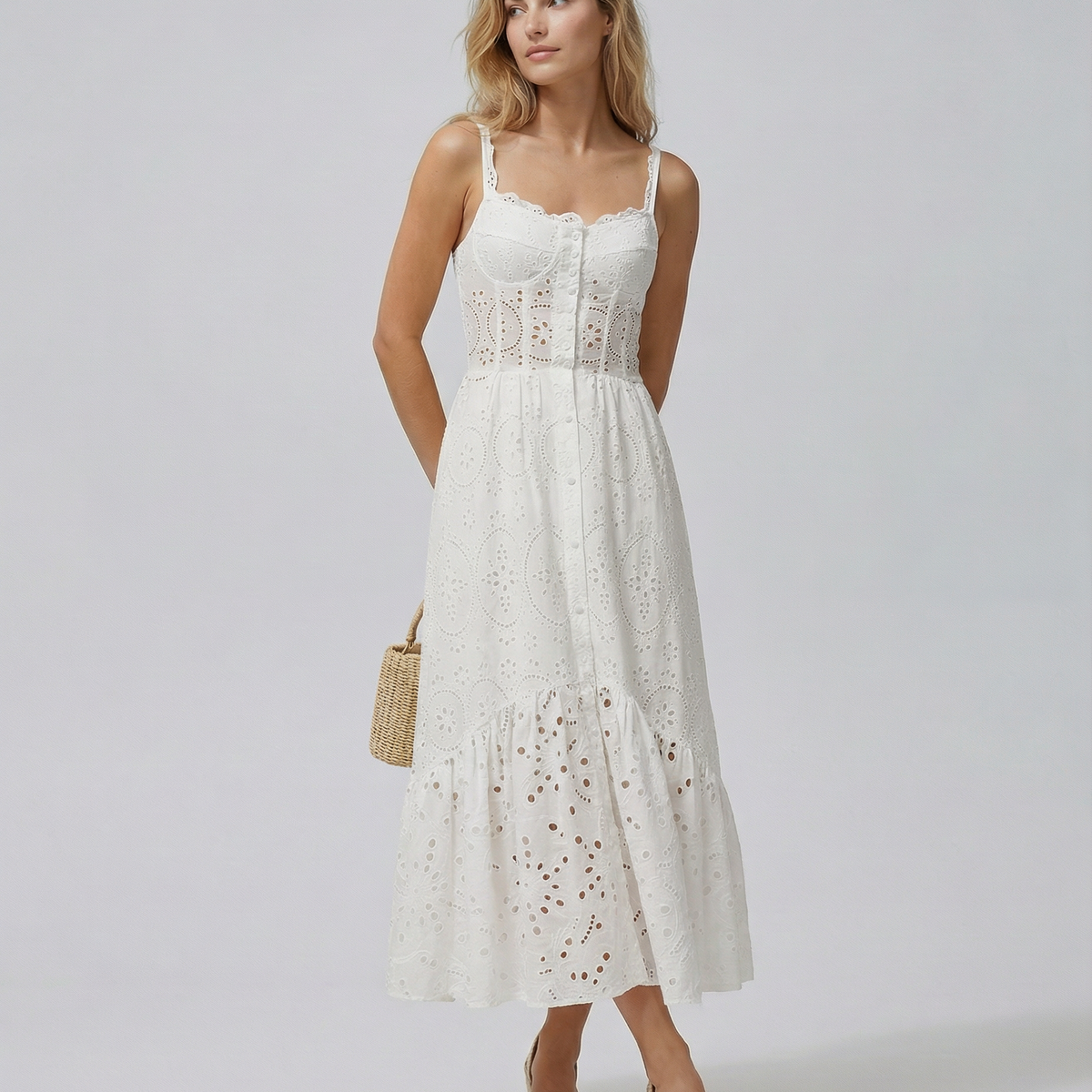 Maura | Maxi Dress with Eyelet Lace and Tiered Hem