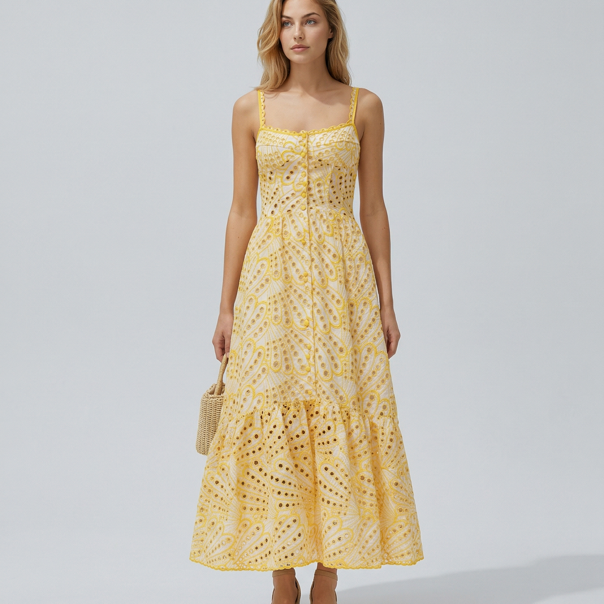 Maura | Maxi Dress with Eyelet Lace and Tiered Hem