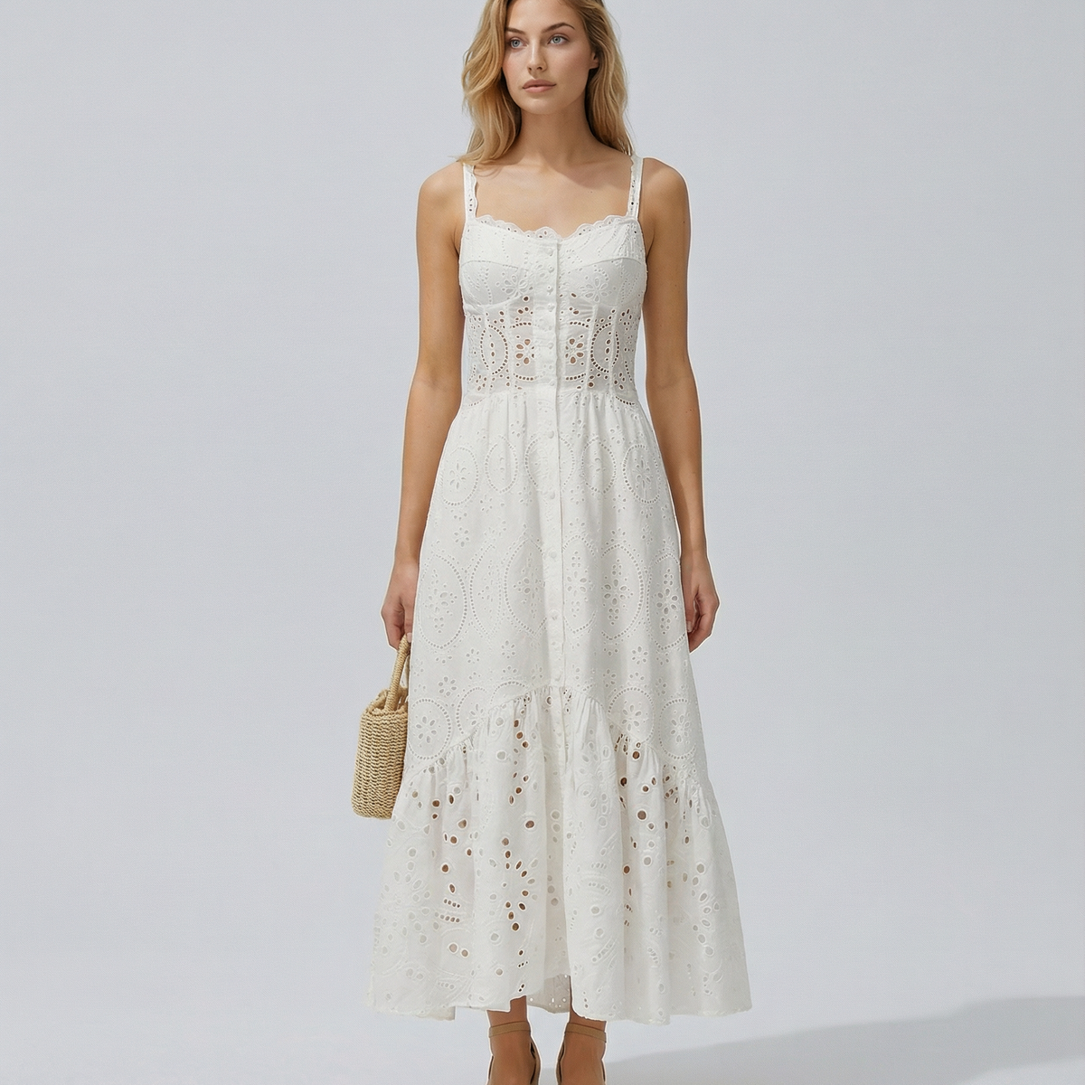 Maura | Maxi Dress with Eyelet Lace and Tiered Hem