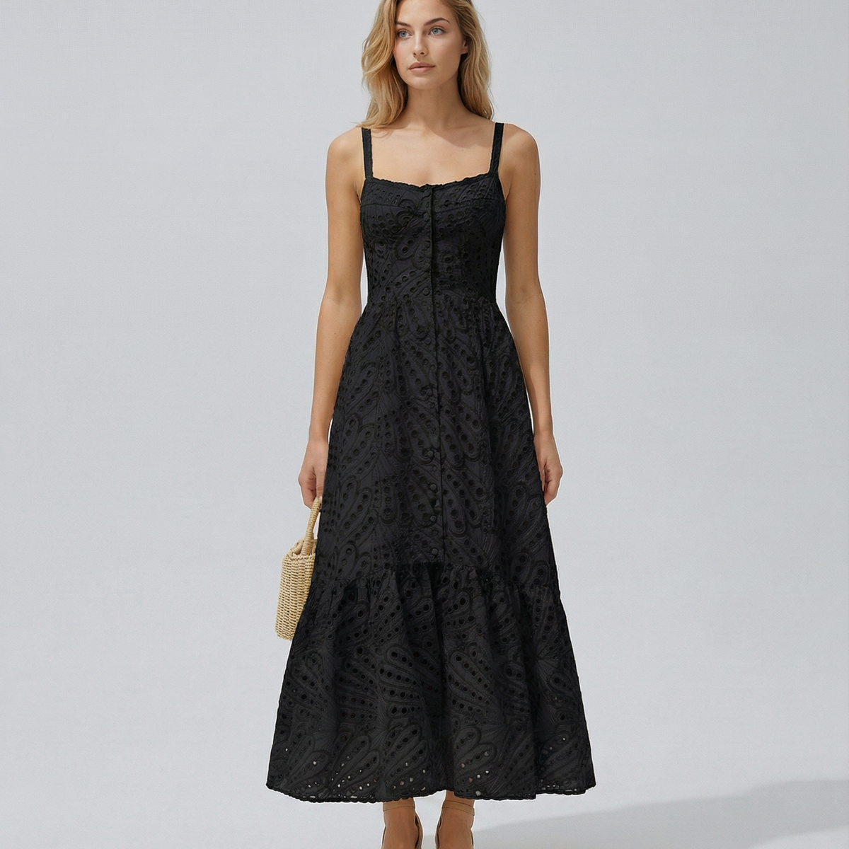 Maura | Maxi Dress with Eyelet Lace and Tiered Hem