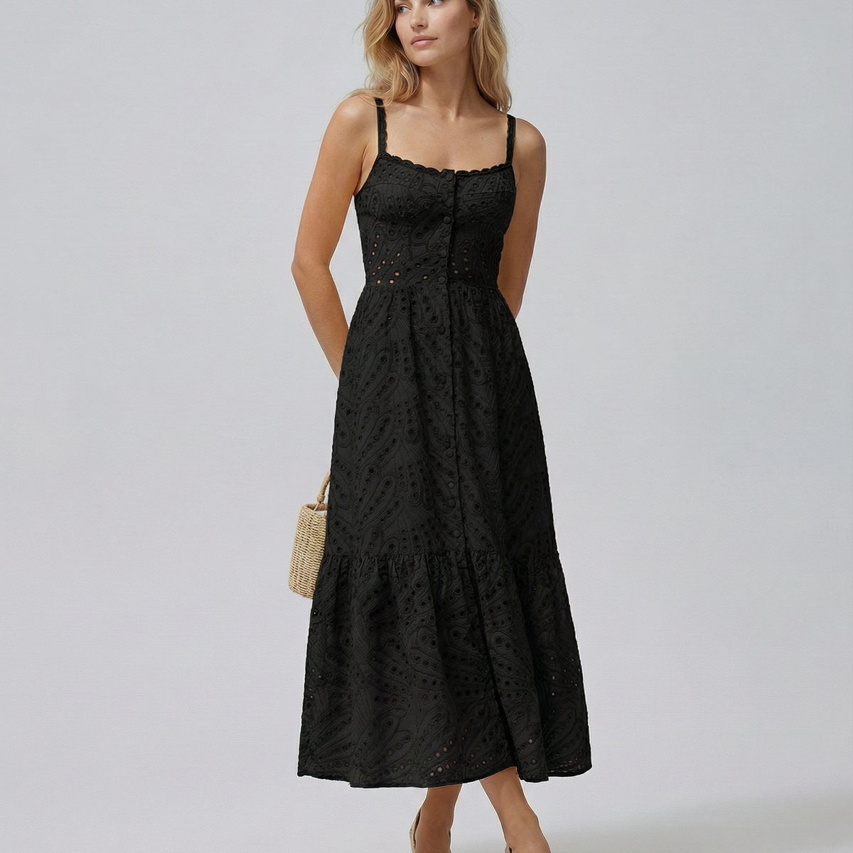Maura | Maxi Dress with Eyelet Lace and Tiered Hem