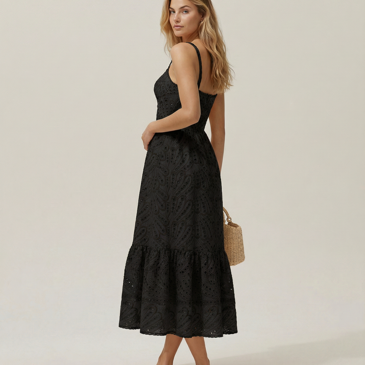 Maura | Maxi Dress with Eyelet Lace and Tiered Hem