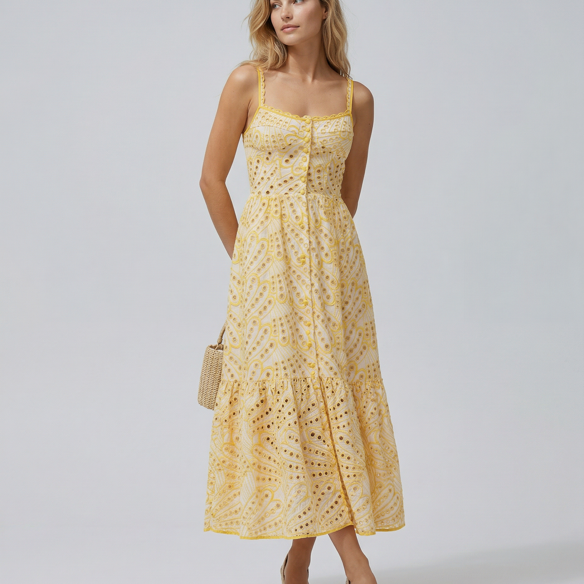 Maura | Maxi Dress with Eyelet Lace and Tiered Hem