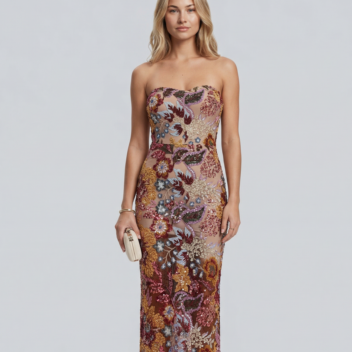Mindy | Strapless Floral Sequin Maxi Dress