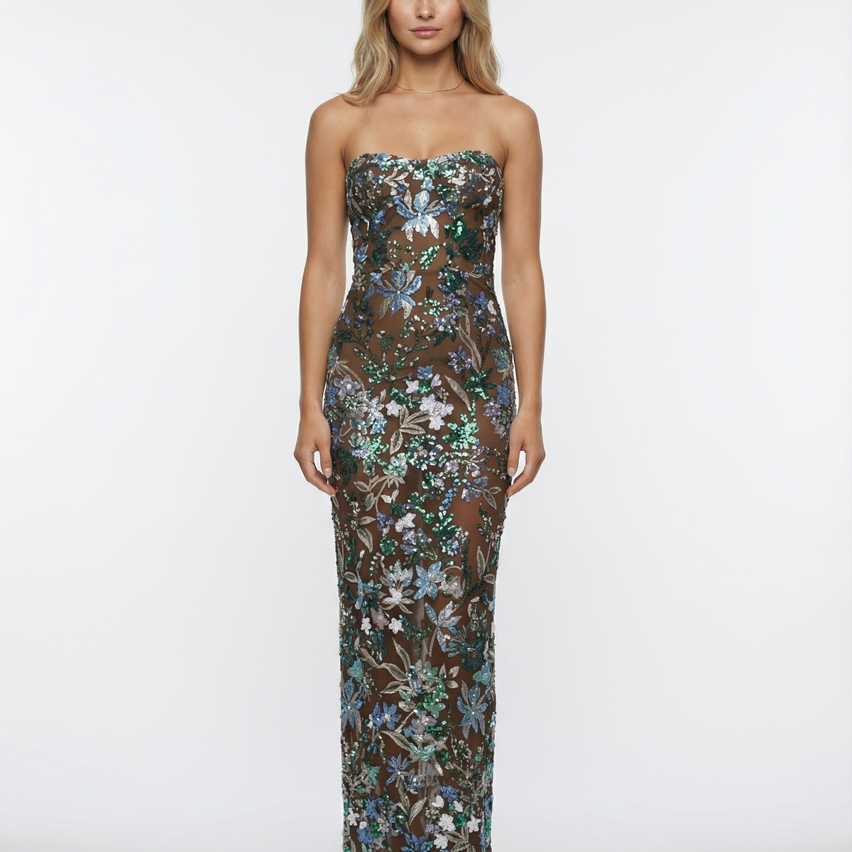 Mindy | Strapless Floral Sequin Maxi Dress