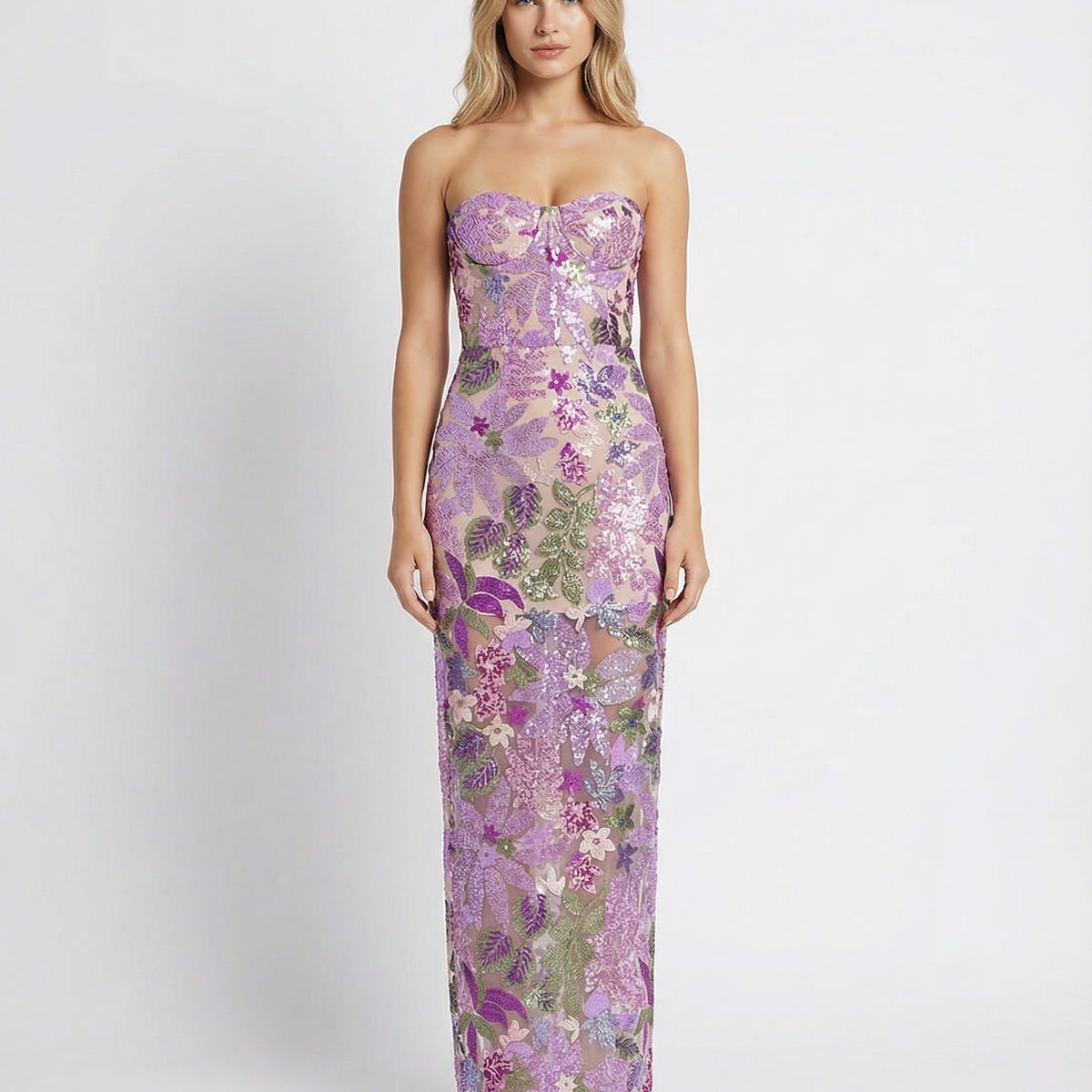 Mindy | Strapless Floral Sequin Maxi Dress
