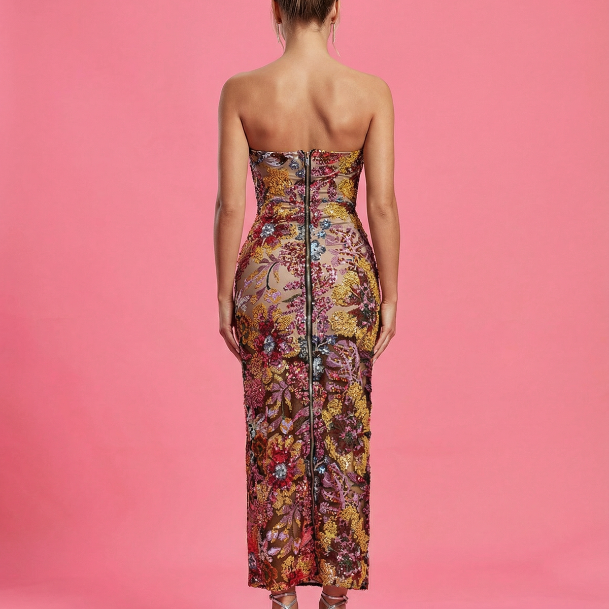 Mindy | Strapless Floral Sequin Maxi Dress