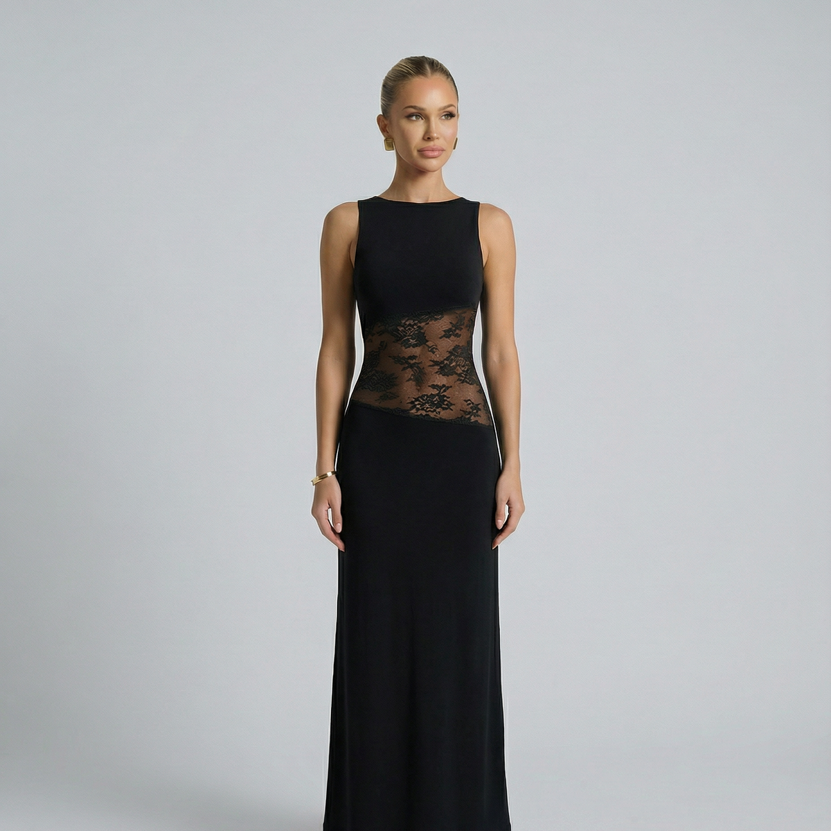 Traci | Lace Maxi Dress with Sheer Waist Panel
