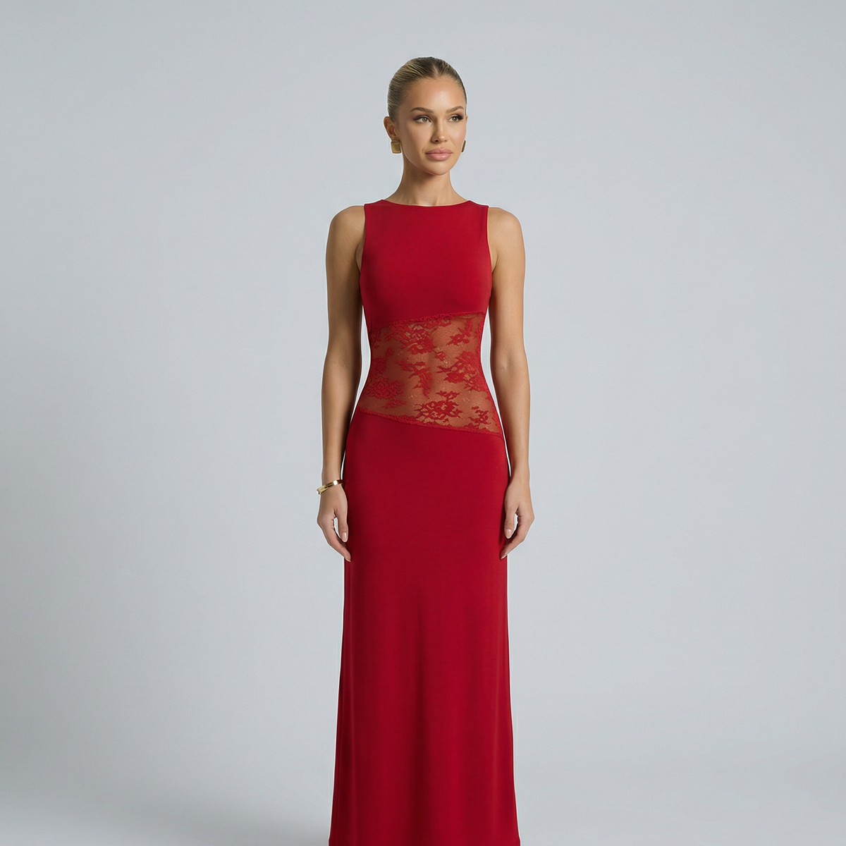 Traci | Lace Maxi Dress with Sheer Waist Panel