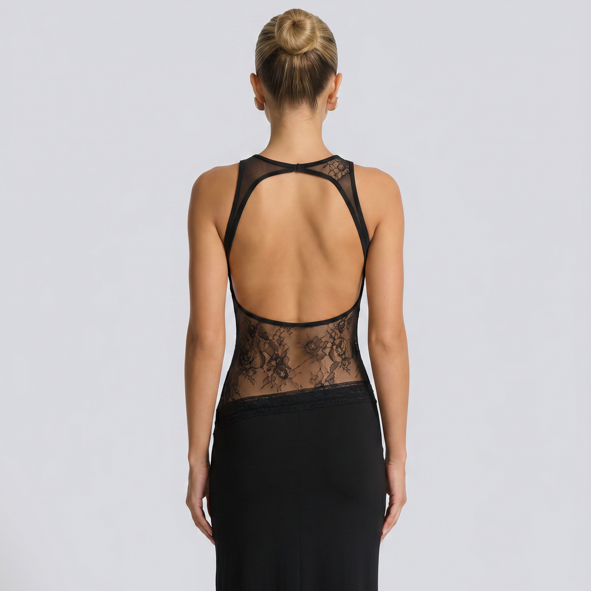 Traci | Lace Maxi Dress with Sheer Waist Panel