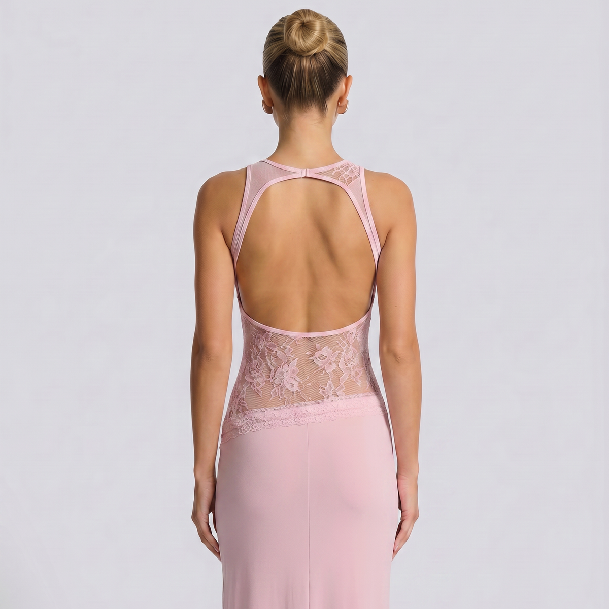 Traci | Lace Maxi Dress with Sheer Waist Panel