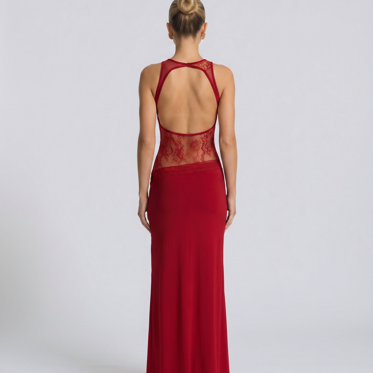 Traci | Lace Maxi Dress with Sheer Waist Panel