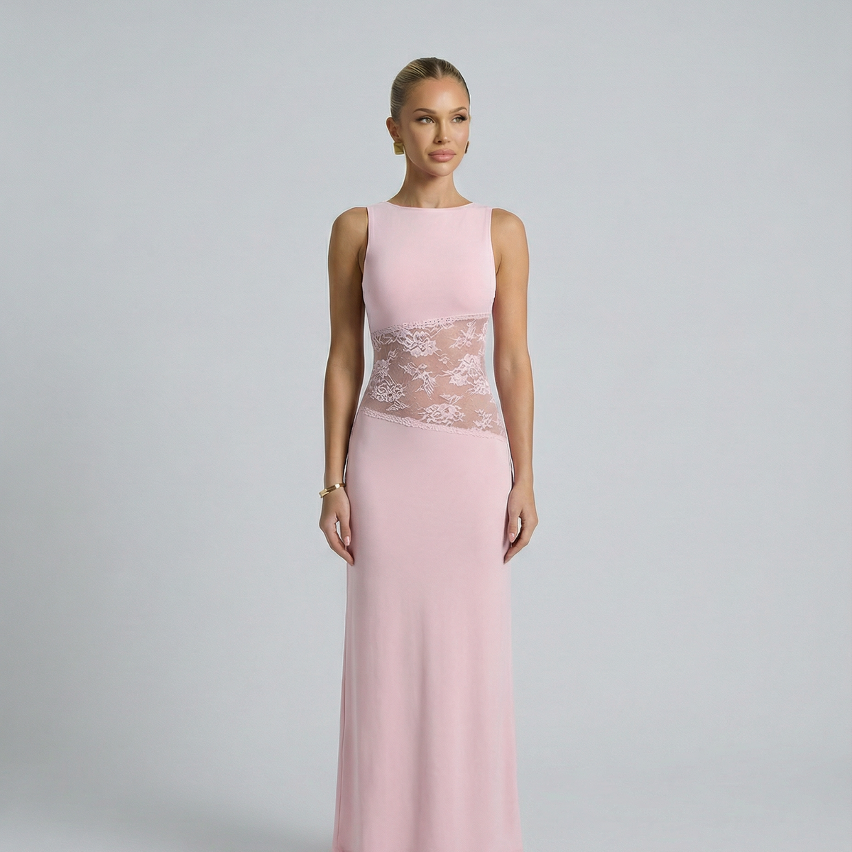 Traci | Lace Maxi Dress with Sheer Waist Panel