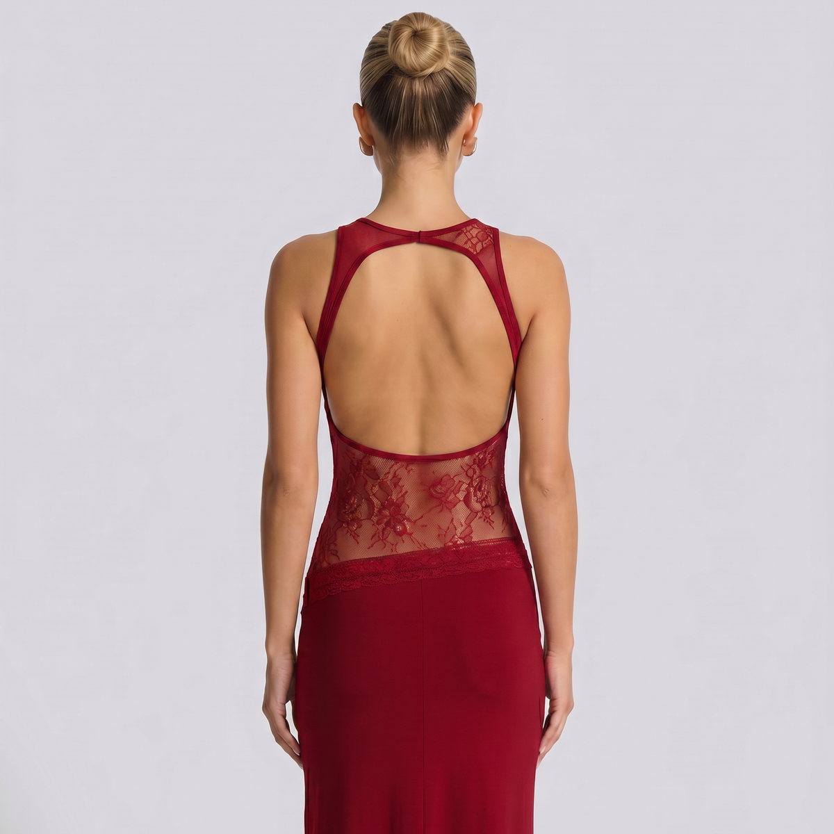 Traci | Lace Maxi Dress with Sheer Waist Panel