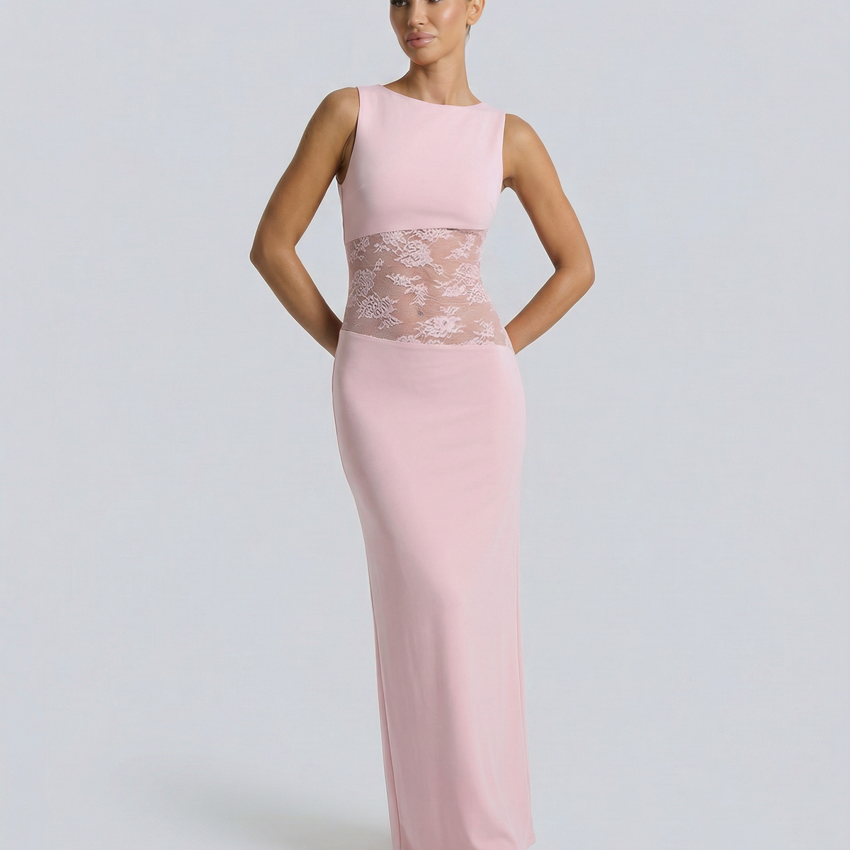 Traci | Lace Maxi Dress with Sheer Waist Panel