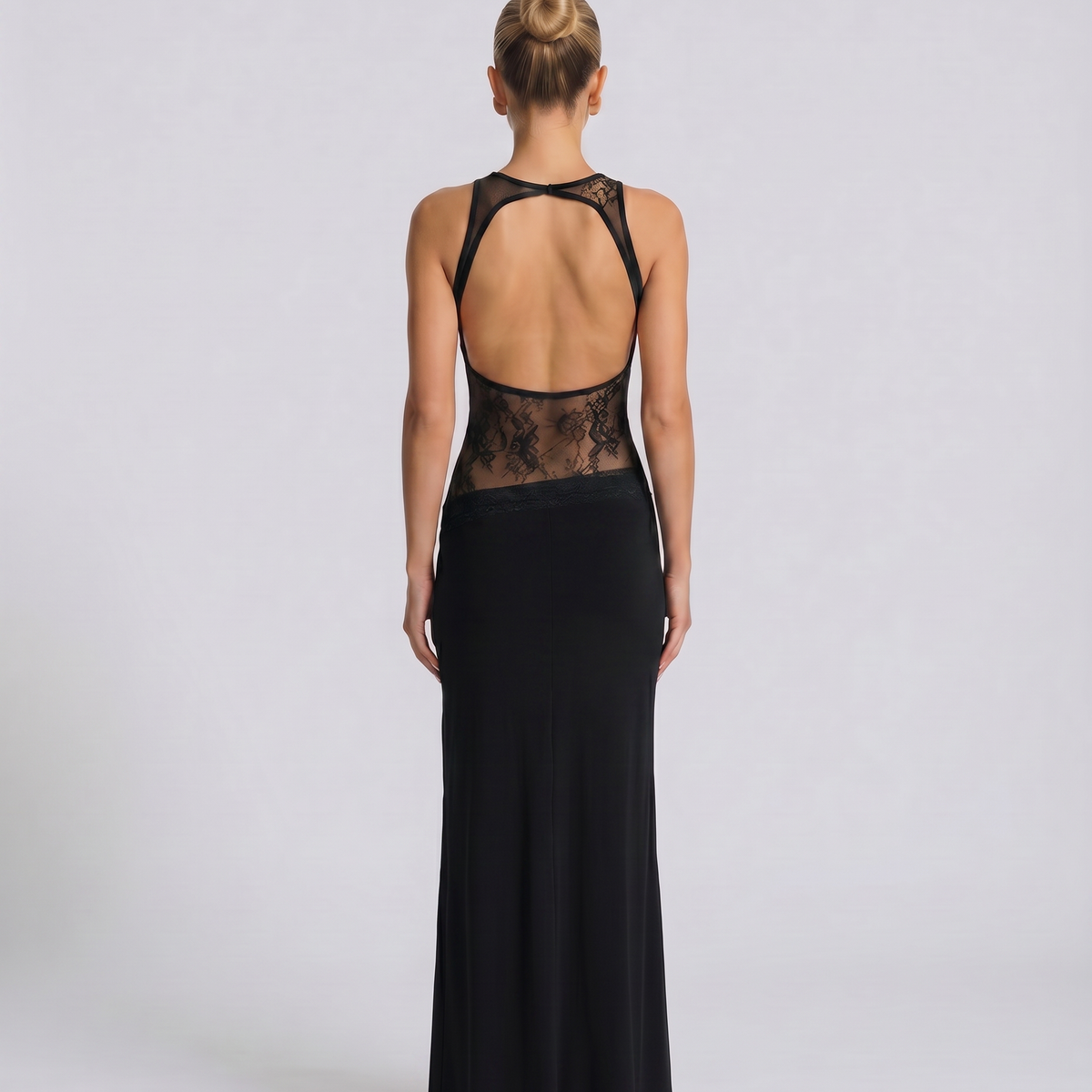 Traci | Lace Maxi Dress with Sheer Waist Panel
