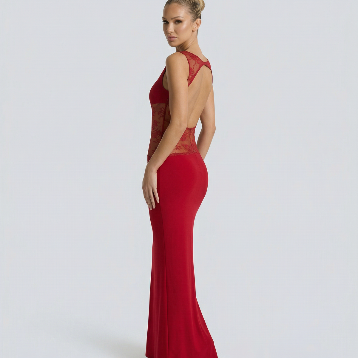Traci | Lace Maxi Dress with Sheer Waist Panel
