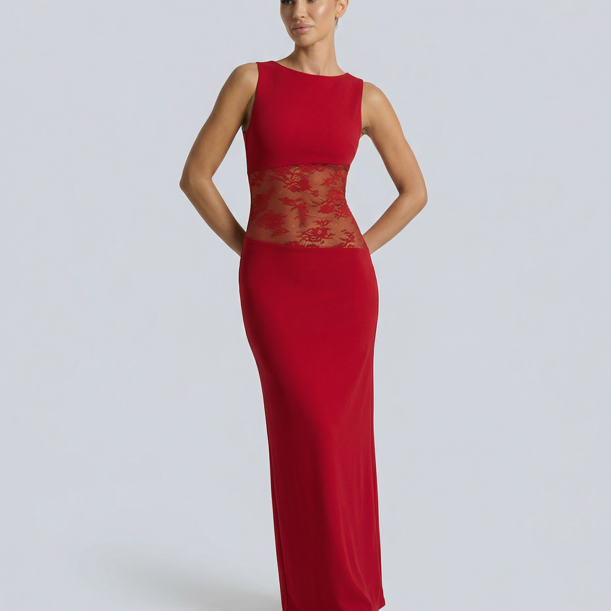 Traci | Lace Maxi Dress with Sheer Waist Panel