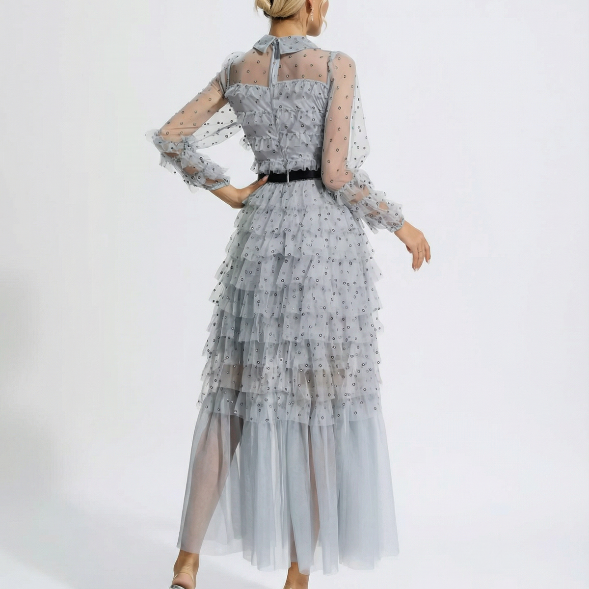 Gayle | Maxi Dress with Polka Dot Tulle and Ruffle Layers