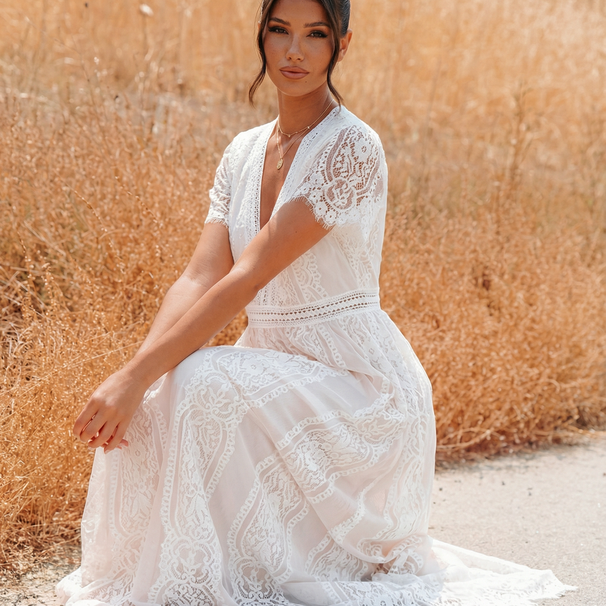 Felicia | Lace V Neck Maxi Dress