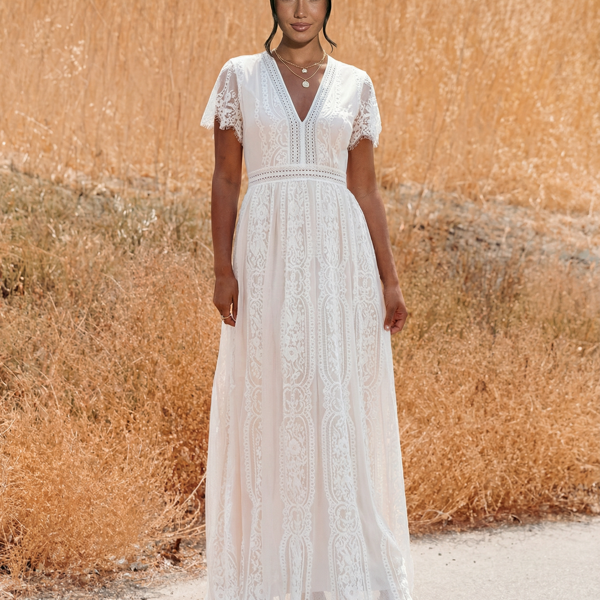 Felicia | Lace V Neck Maxi Dress