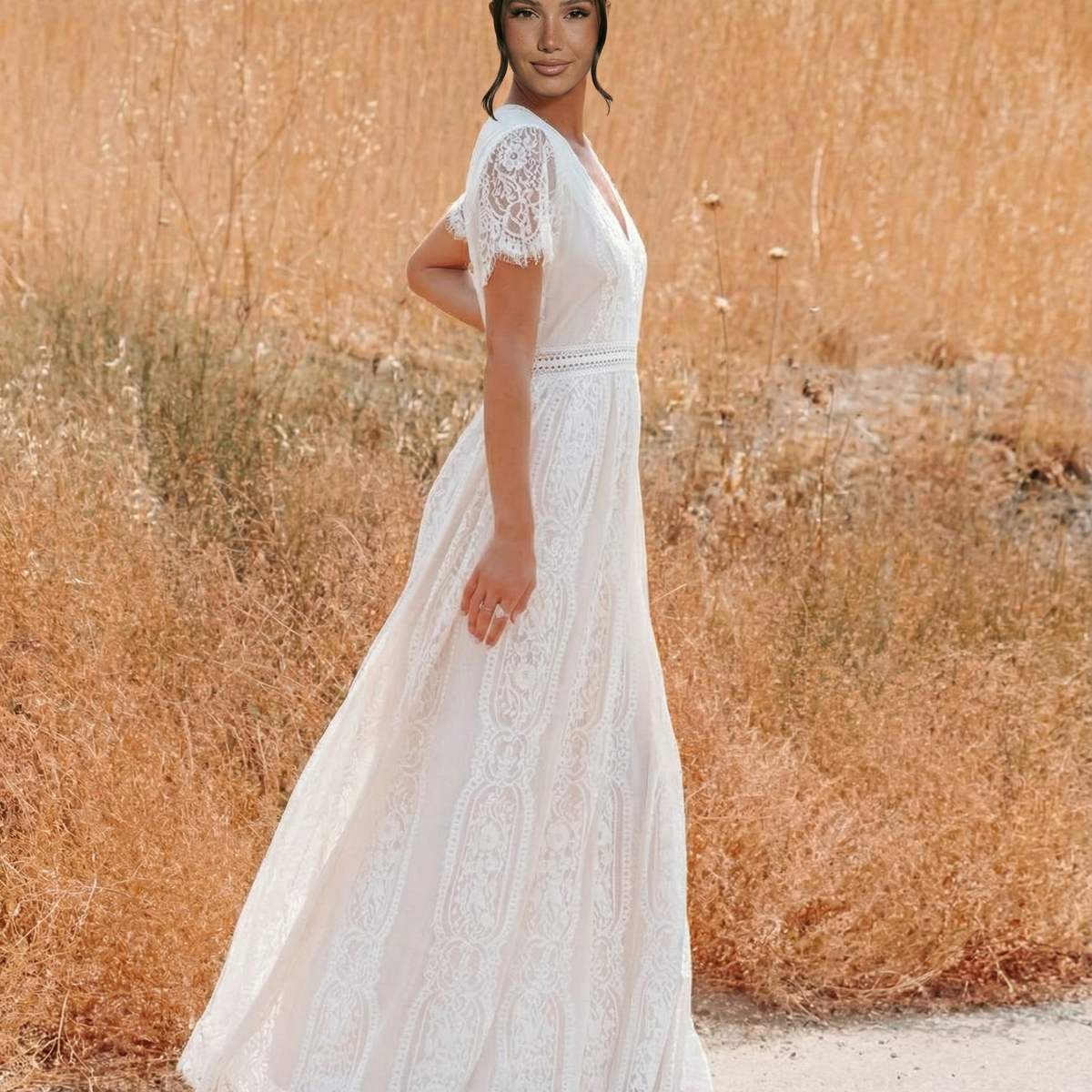 Felicia | Lace V Neck Maxi Dress