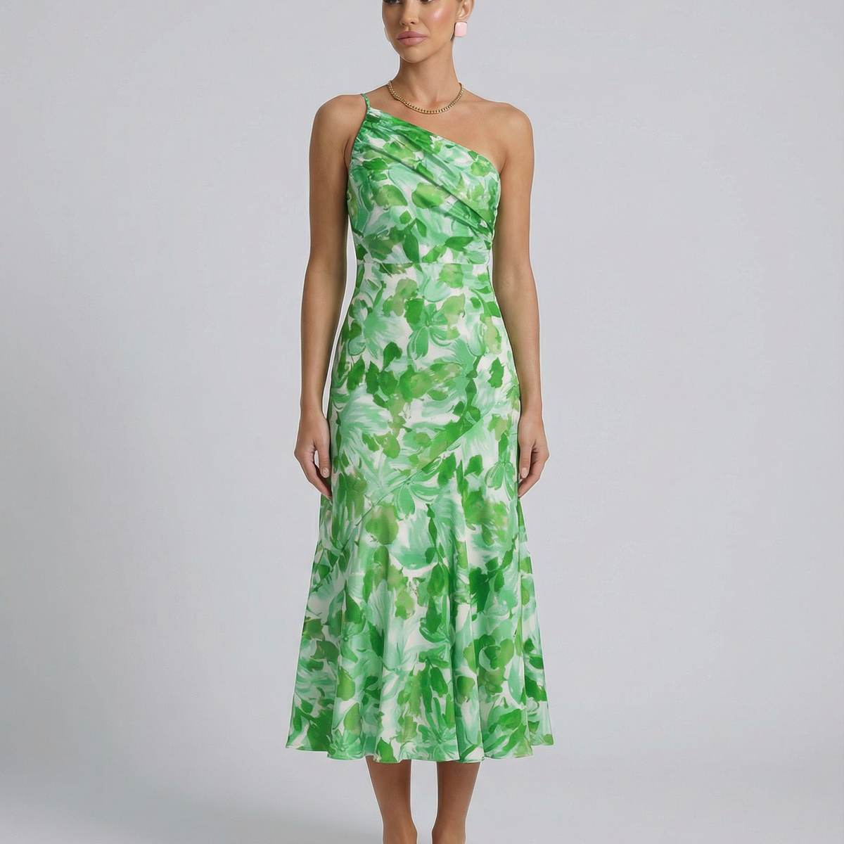 Lizzie | Midi Dress with One Shoulder and Floral Print
