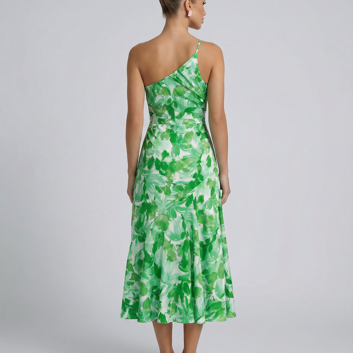 Lizzie | Midi Dress with One Shoulder and Floral Print