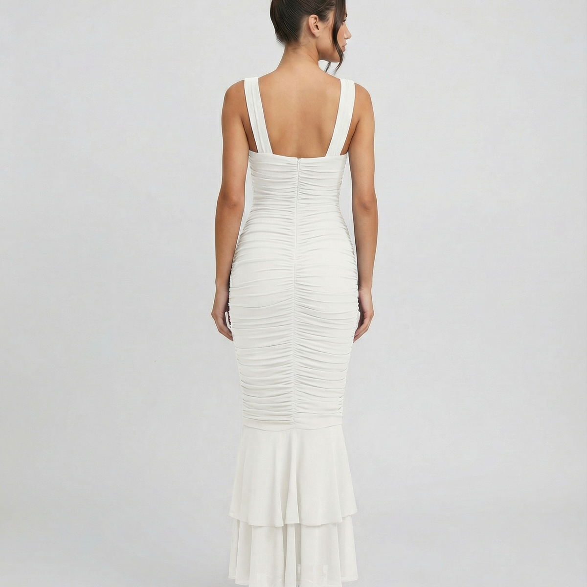 Laverne | Ruched Fishtail Maxi Dress with V-Wire Bust