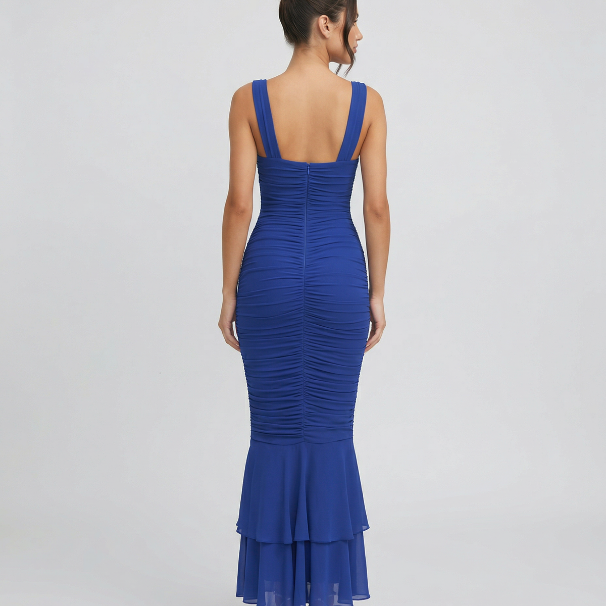 Laverne | Ruched Fishtail Maxi Dress with V-Wire Bust