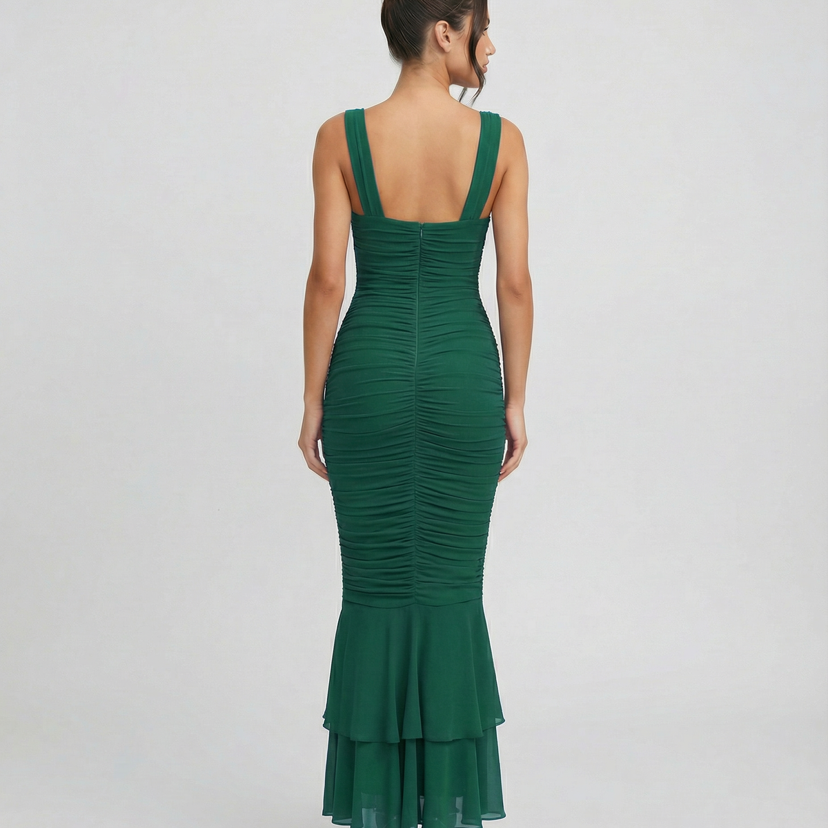 Laverne | Ruched Fishtail Maxi Dress with V-Wire Bust