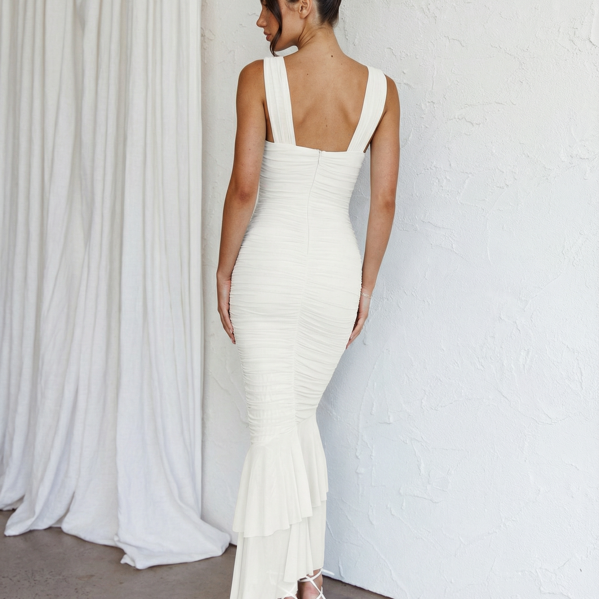 Laverne | Ruched Fishtail Maxi Dress with V-Wire Bust