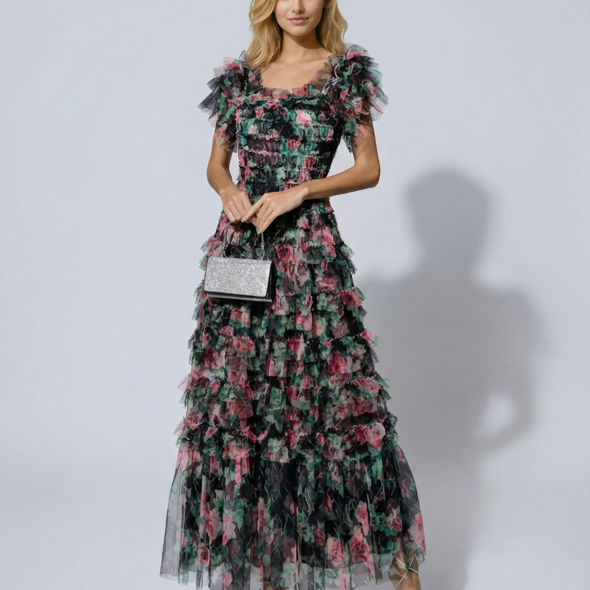 Anita | Maxi Dress with Floral Print and Ruffle Detail