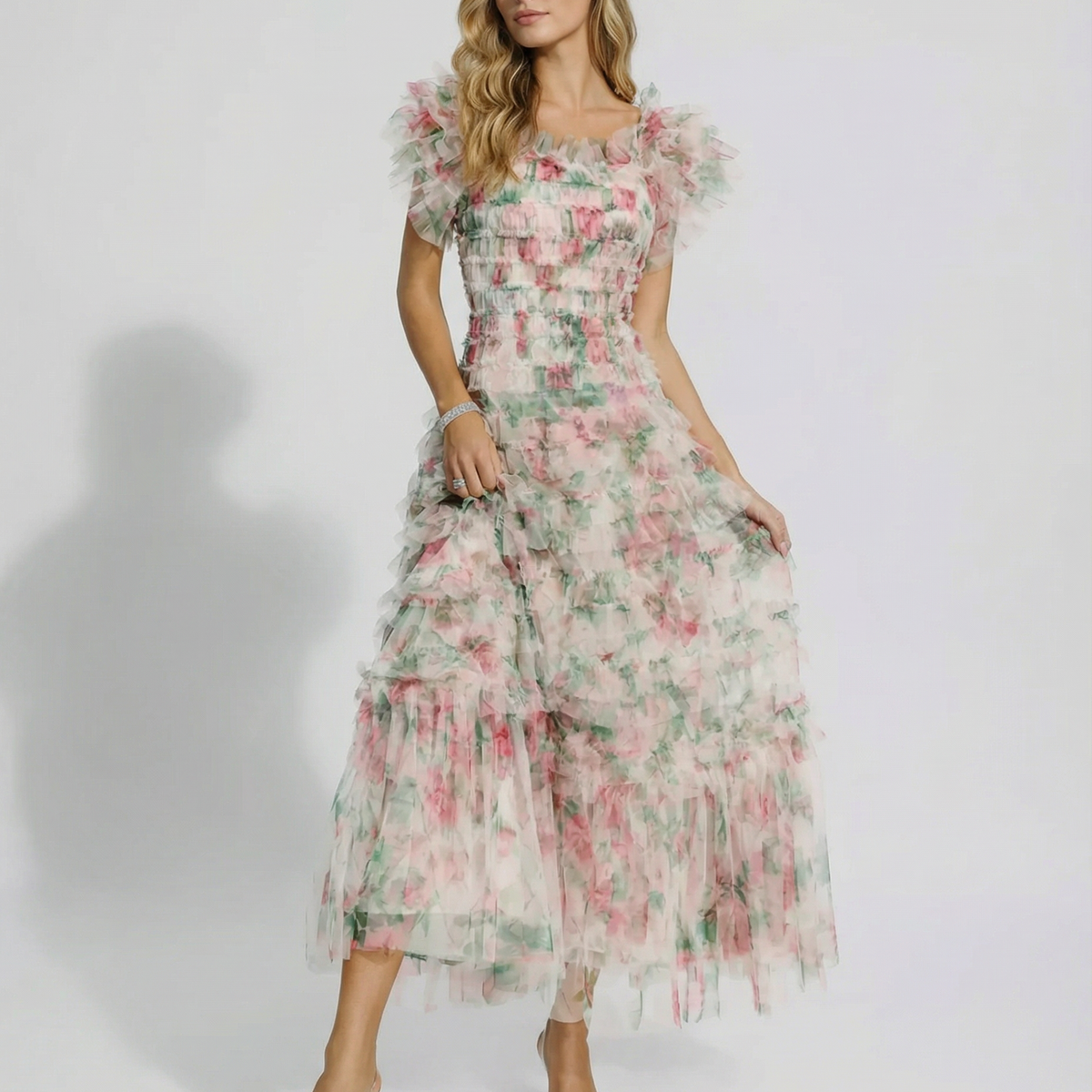 Anita | Maxi Dress with Floral Print and Ruffle Detail