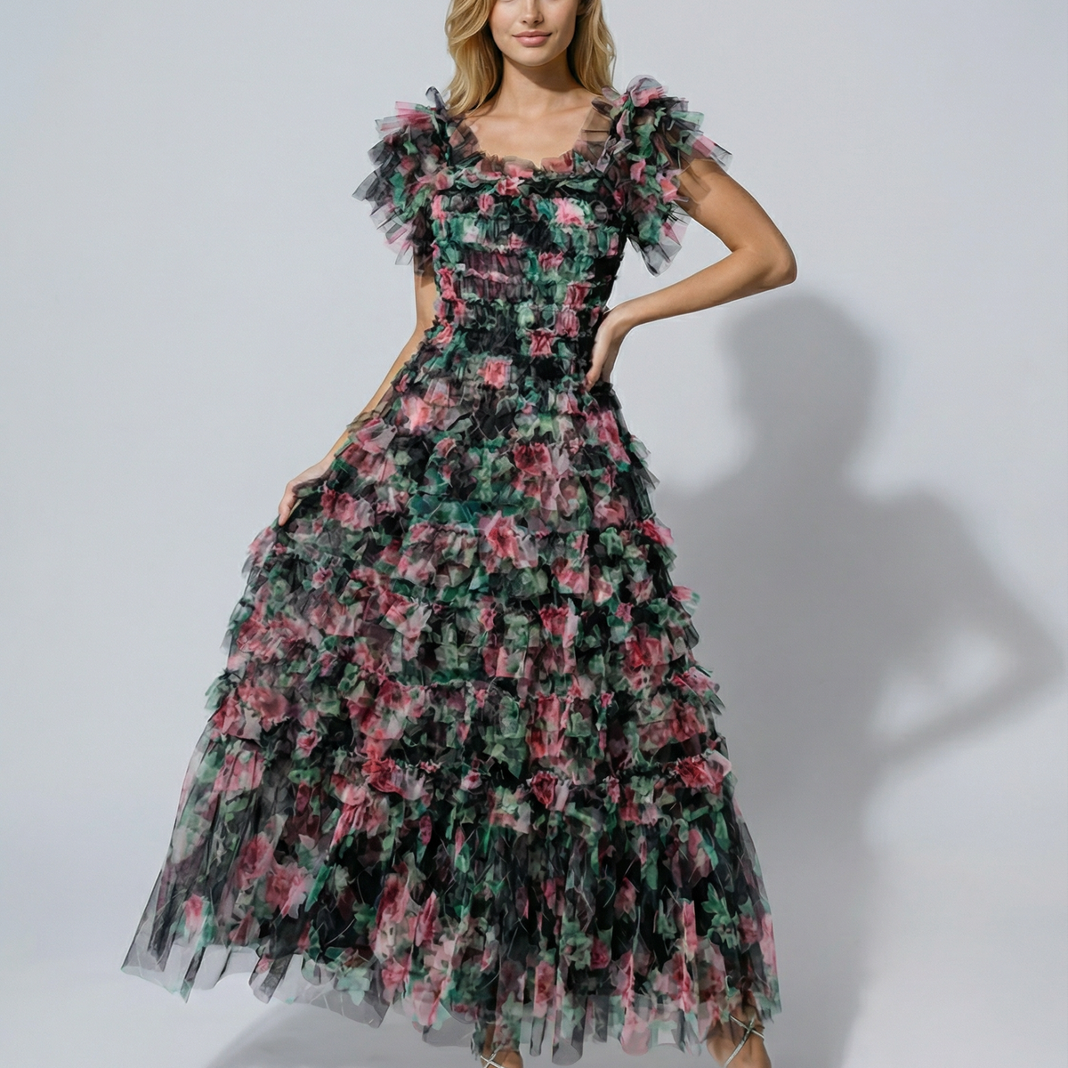 Anita | Maxi Dress with Floral Print and Ruffle Detail