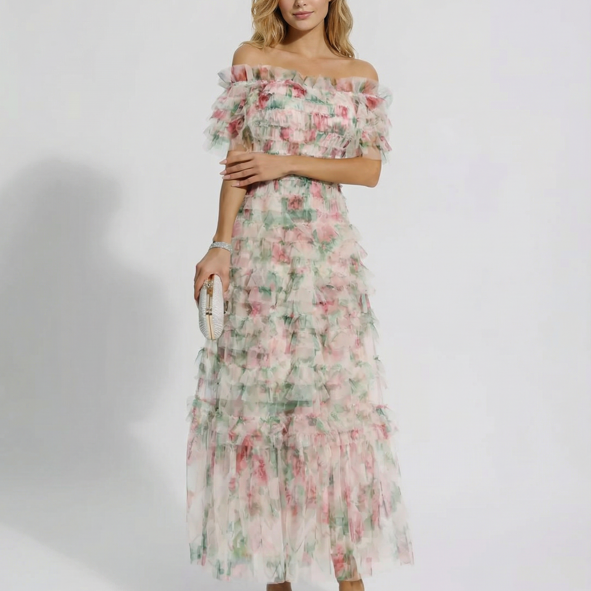 Anita | Maxi Dress with Floral Print and Ruffle Detail