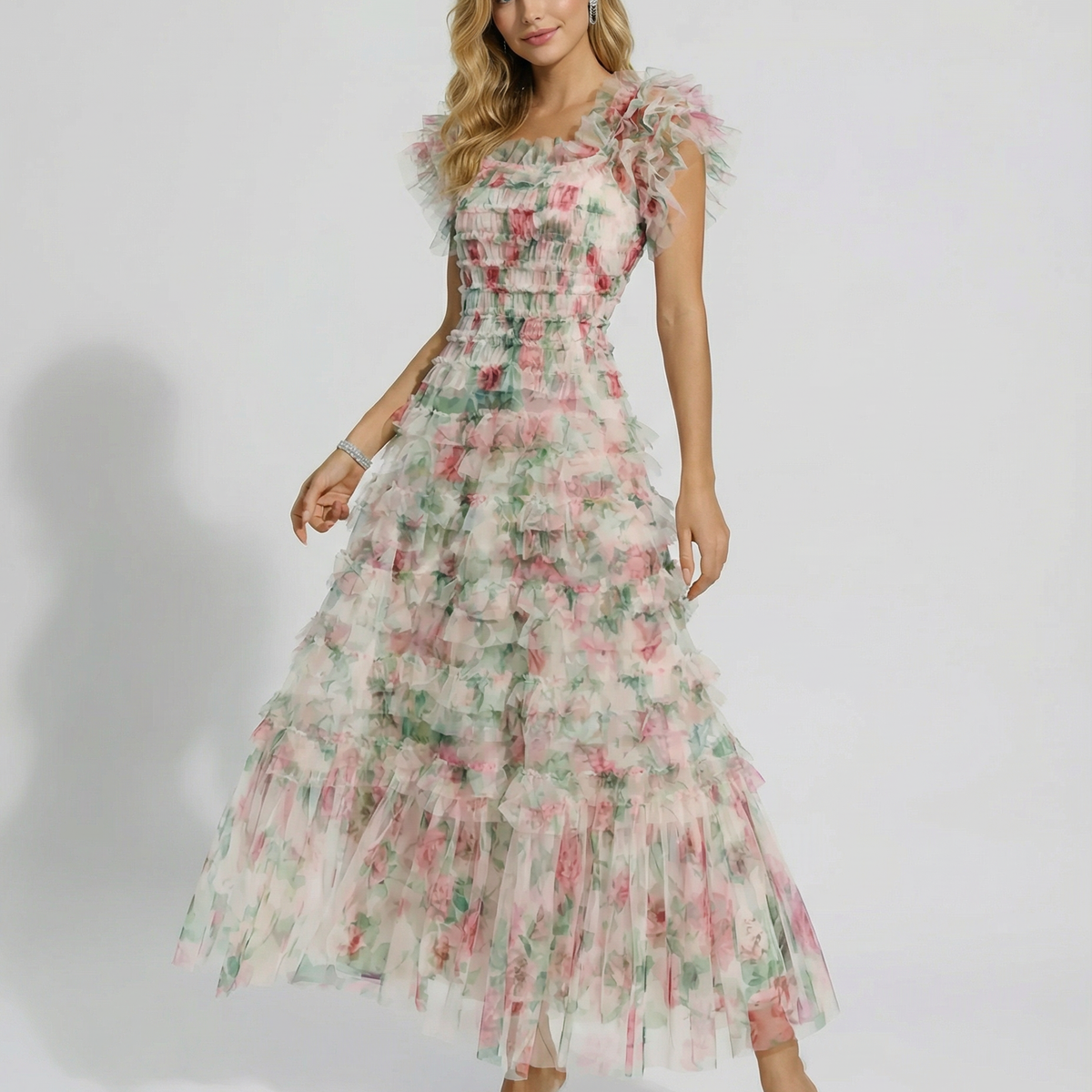 Anita | Maxi Dress with Floral Print and Ruffle Detail