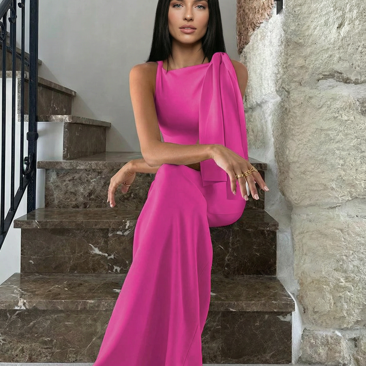 Ada | Maxi Dress with Draped Shoulder Detail