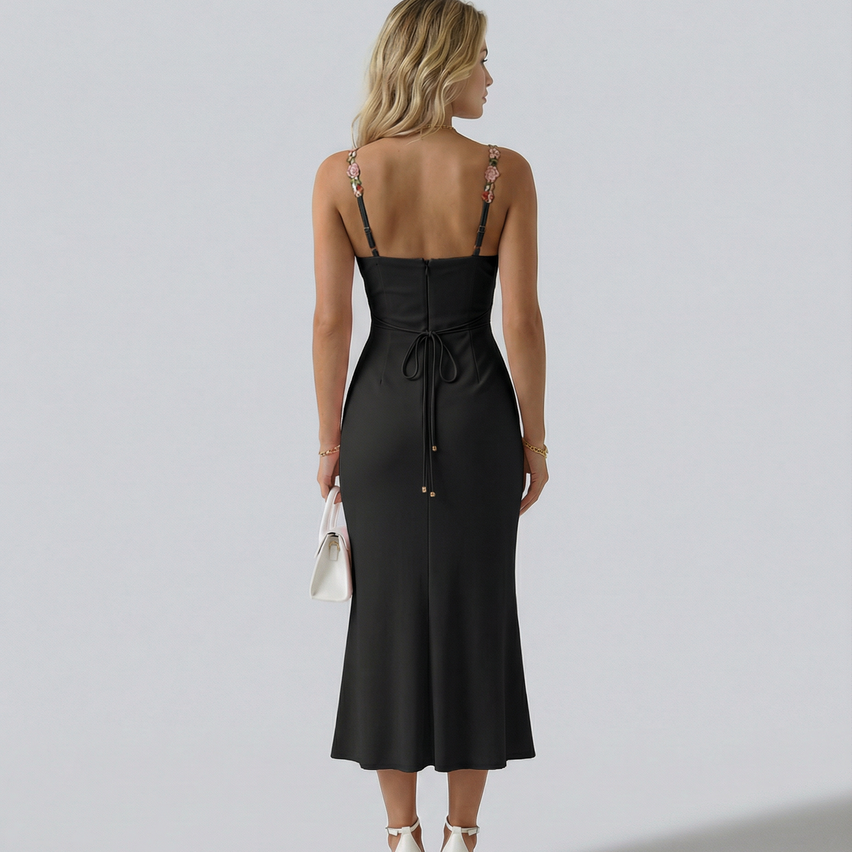 Krista | Bodycon Maxi Dress with Floral Strap Detail
