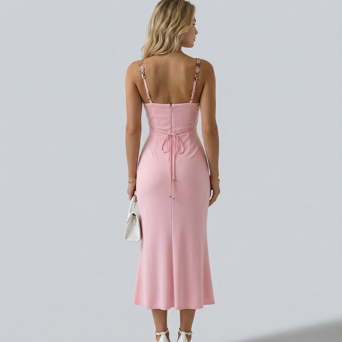 Krista | Bodycon Maxi Dress with Floral Strap Detail