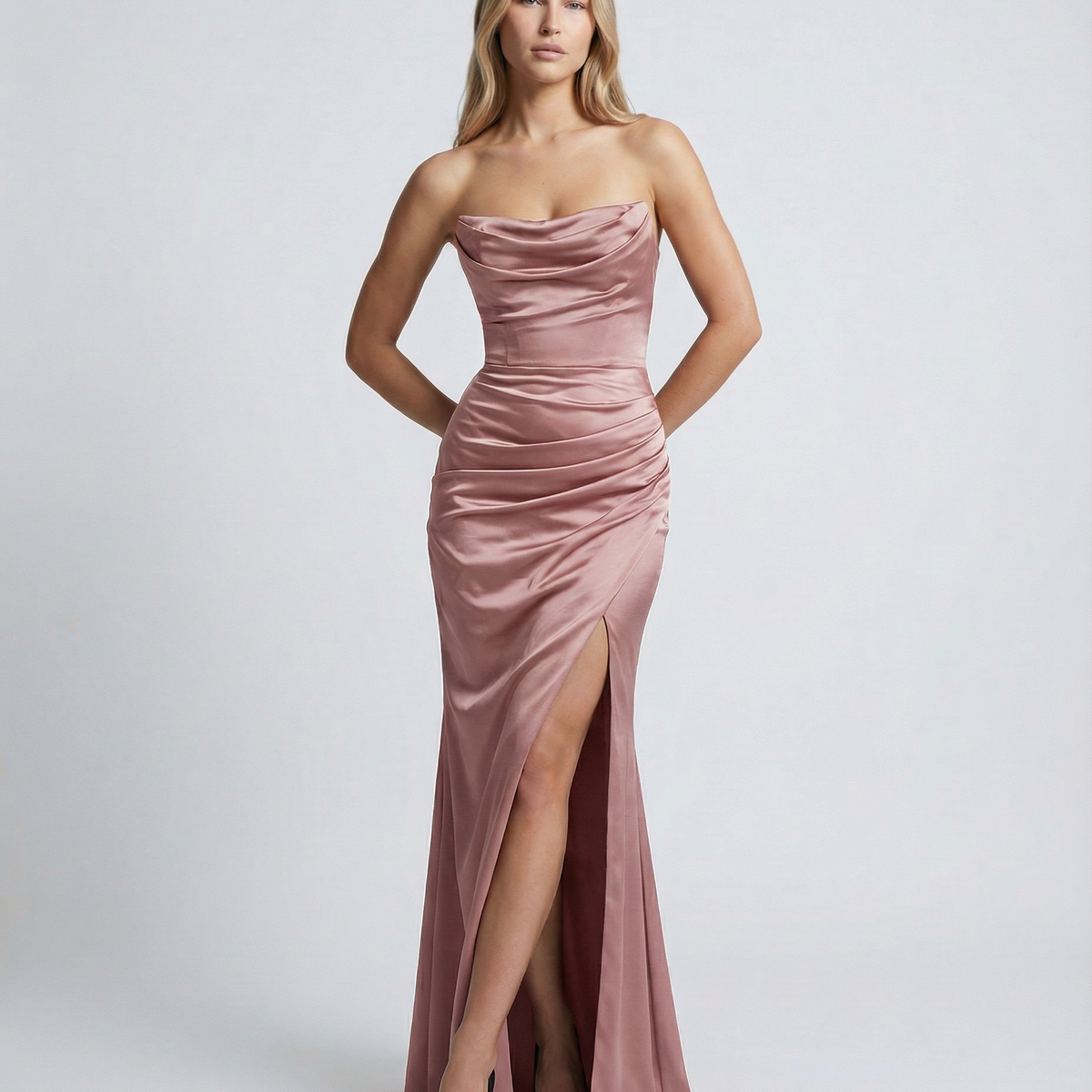 Morgan | Satin Maxi Dress with Strapless Corset