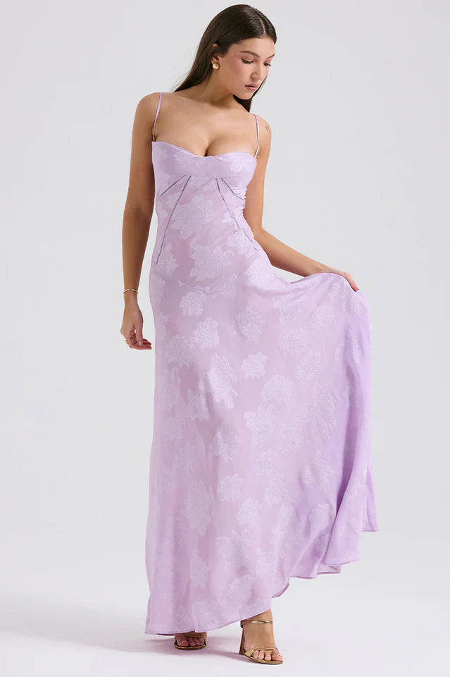 Gail | Maxi Dress with Floral Print and Lace-Up Back