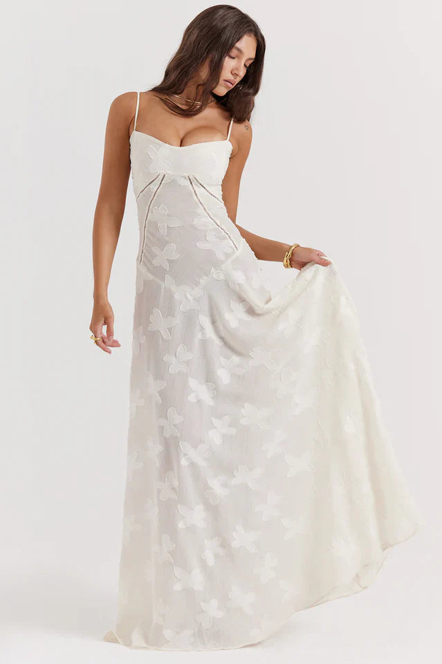 Flora | Maxi Dress with Floral Print and Lace-Up Back