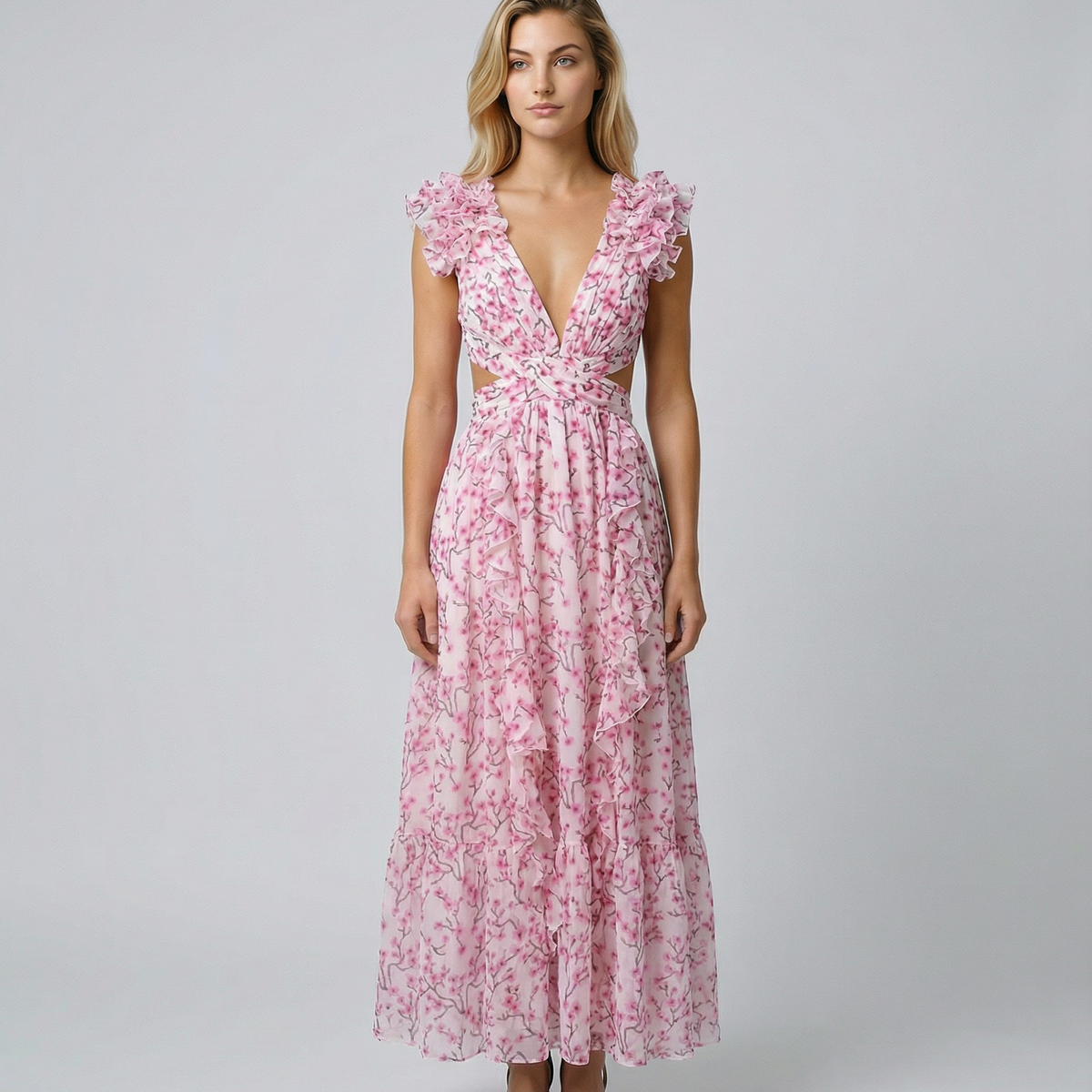Alison | Maxi Dress with Floral Print and Ruffle Sleeves