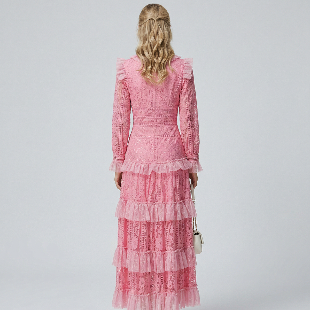 Rebekah | Lace Maxi Dress with Long Sleeves and Tiered Ruffles