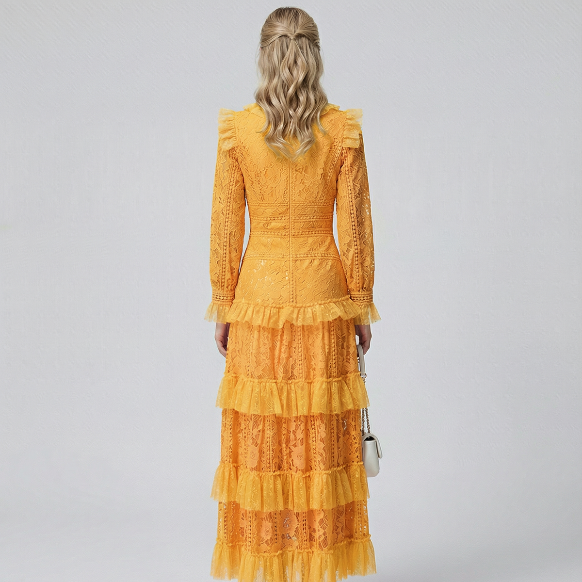 Rebekah | Lace Maxi Dress with Long Sleeves and Tiered Ruffles